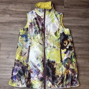 UbU Women L Tunic Puffy Vest Multicolor Art Wear Abstract Print Zip Front Revers